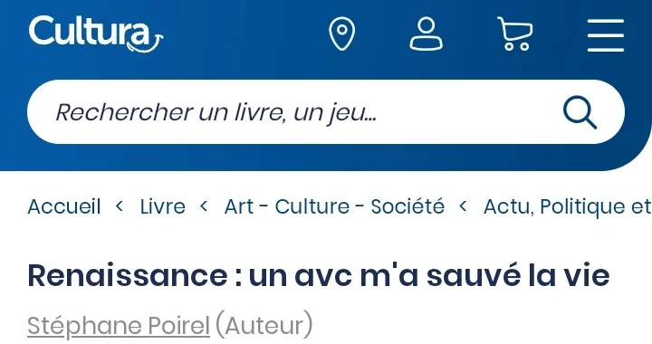 Livre "Renaissance – Un AVC m'a sauvé la vie" disponible chez Cultura